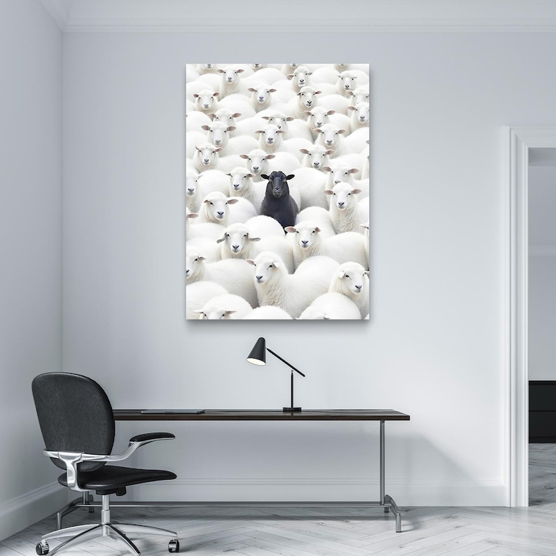 Impression sur toile d'art mural mouton noir - affiche pour se démarquer de la foule, décoration de bureau motivante, art de l'état d'esprit d'entrepreneur, impression de tendance image 11