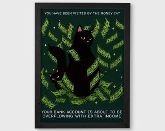 Money Cat Digital Download – Money Manifestation Wall Art | Lucky Cat Print | Wealth Attraction Poster | Abundance Art Printable