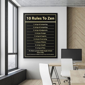 10 Rules To Zen Wall Art, Zen Quote Poster, Mindfulness Decor, Meditation Wall Art, Minimalist Zen Print, Calm Office Decor