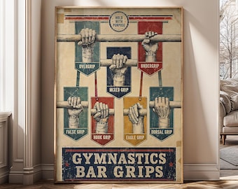 Gymnastics Vintage Wall Art, Bar Technique Canvas Print, Gymnast Gift, Training Gym Decor, Coach Poster, Athlete Digital Download- SH696