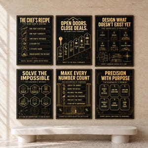 6x Professional Office Wall Art Set, Career Motivational Canvas Prints, Business Profession Decor, Workplace Poster Bundle, Digital Art