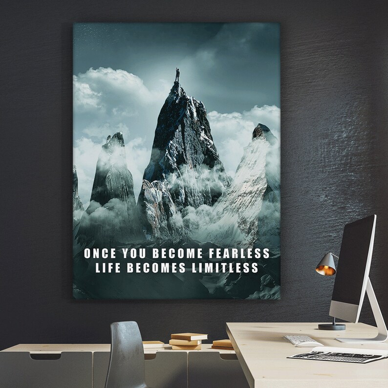 Be Fearless Inspirational Quote Canvas Print Artwork Office Decor Limitless Life Mountain Wall Art Prints Giclee Safarni Org