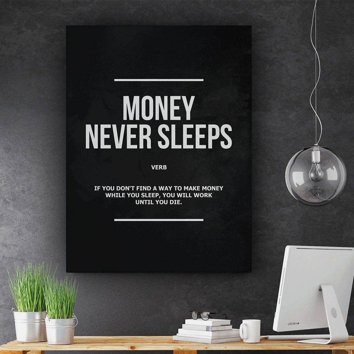 Money Never Sleeps Canvas Print Wall Art Office Decor / Wall Etsy