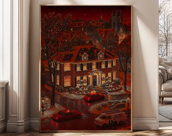 Cozy Christmas Home Wall Art – Holiday Canvas Print | Vintage Christmas House Poster | Warm Winter Decor | Festive Holiday Wall Art