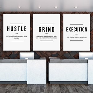 Hustle Grind Execution Canvas Prints Office Wall Art Motivational Decor Entrepreneur Quote Printable Inspiration Definition Digital Art Sign