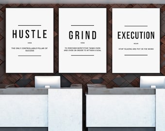 Hustle Grind Execution Canvas Prints Office Wall Art Motivational Decor Entrepreneur Quote Printable Inspiration Definition Digital Art Sign