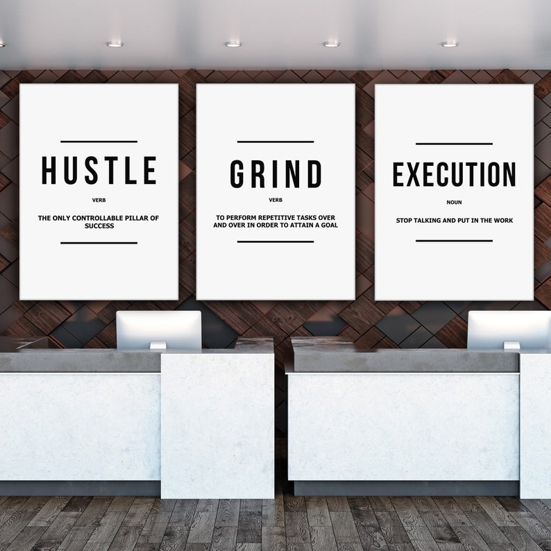Hustle Grind Execution Canvas Prints Office Wall Art Motivational Decor