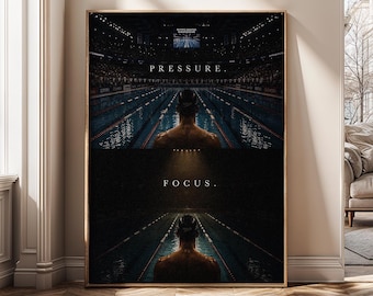 Pressure Focus Swimming Art, Motivational Sports Poster, Competitive Swim Canvas Print, Athlete Mindset Decor, Gym Office Wall Art - SH493A