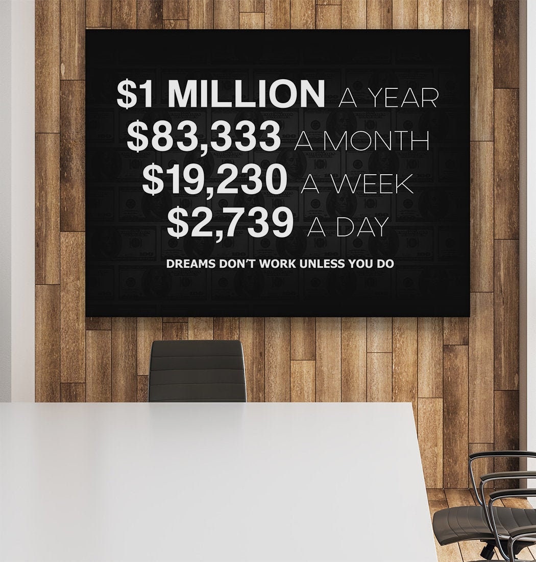 1 Million Dollars A Year Office Decor Wall Art Motivational Etsy