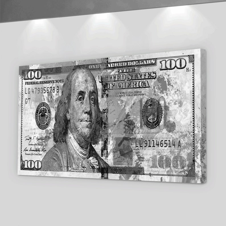 100 Dollars Bill Canvas Print Wall Art Office Decor