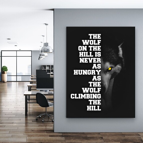 Wolf Motivational Wall Art Office Decor Canvas Print Black Etsy