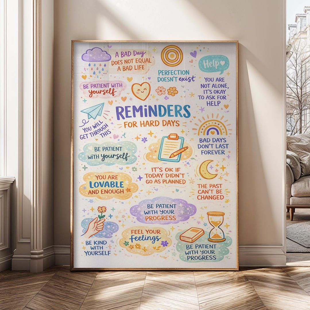 Reminders for Hard Days Wall Art – Mental Health Poster, Positive ...