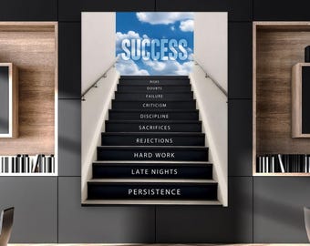 Stairway to Success Motivational Wall Art Canvas | Inspirational Poster | Success Mindset Office Decor | Entrepreneur Gift Print