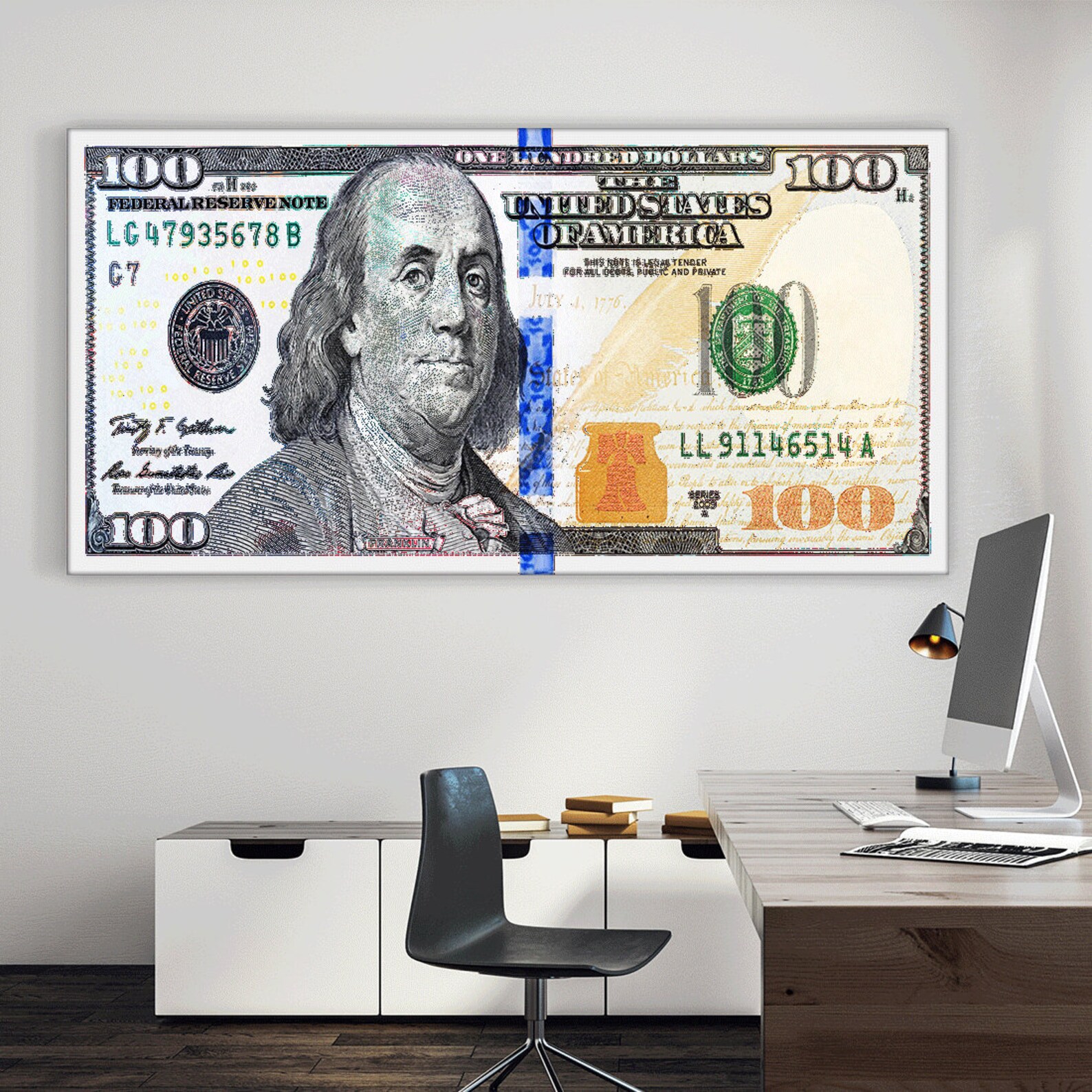 100 Dollar Bill Wall Art Original Money Canvas Print Etsy