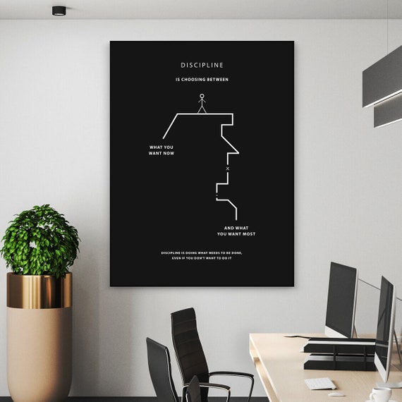 Discipline Wall Art Canvas Print, Minimalist Motivation Poster, Black White Office Decor, Success Mindset Quote Art, Modern Minimal Wall Art