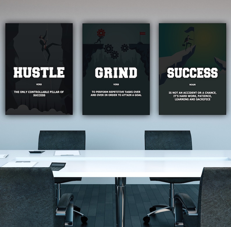 3 Piece Hustle Grind Success Wall Art Canvas Prints Office - Etsy UK