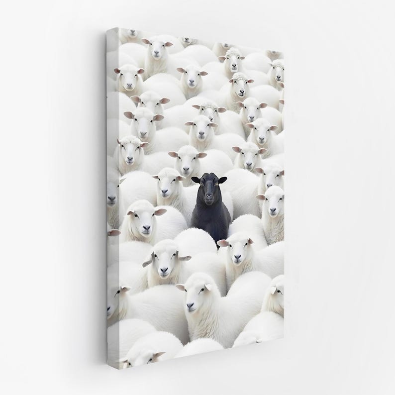 Impression sur toile d'art mural mouton noir - affiche pour se démarquer de la foule, décoration de bureau motivante, art de l'état d'esprit d'entrepreneur, impression de tendance image 4