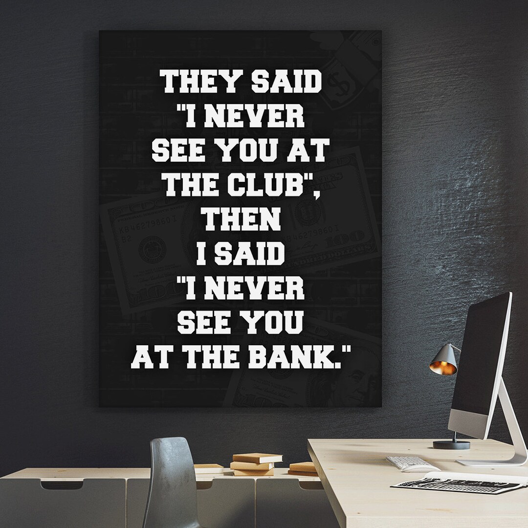 Bank Mindset Wall Art, Motivational Money Quote Canvas, Hustle Office ...