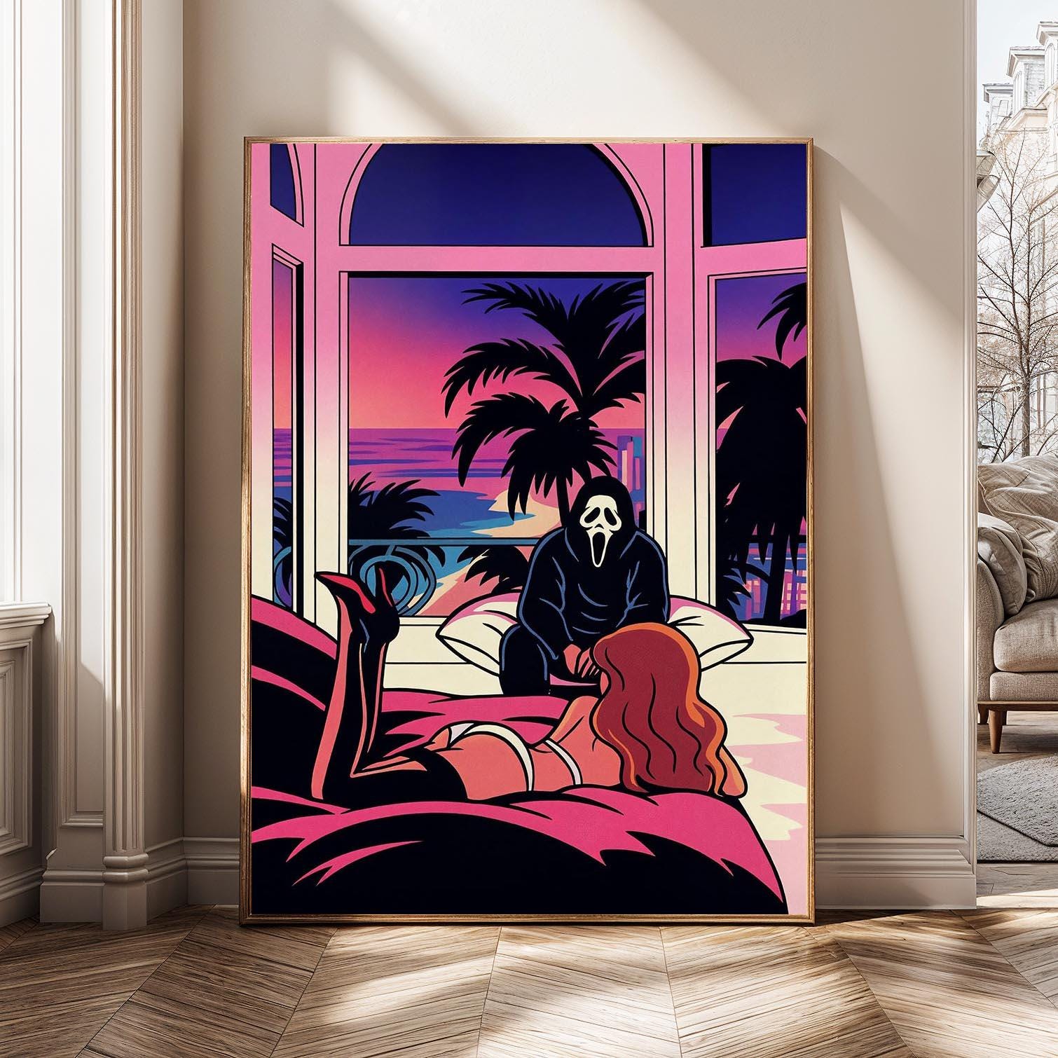 Ghostface Retro Art Print – Vaporwave Wall Art Canvas | Miami Neon