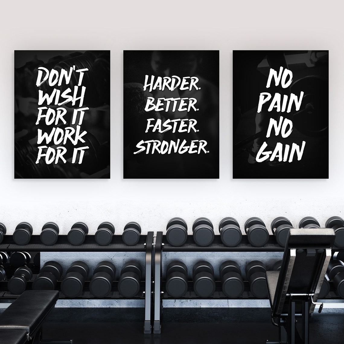 3 Piece Gym Wall Art Motivational Canvas Prints Fitness Gym Etsy