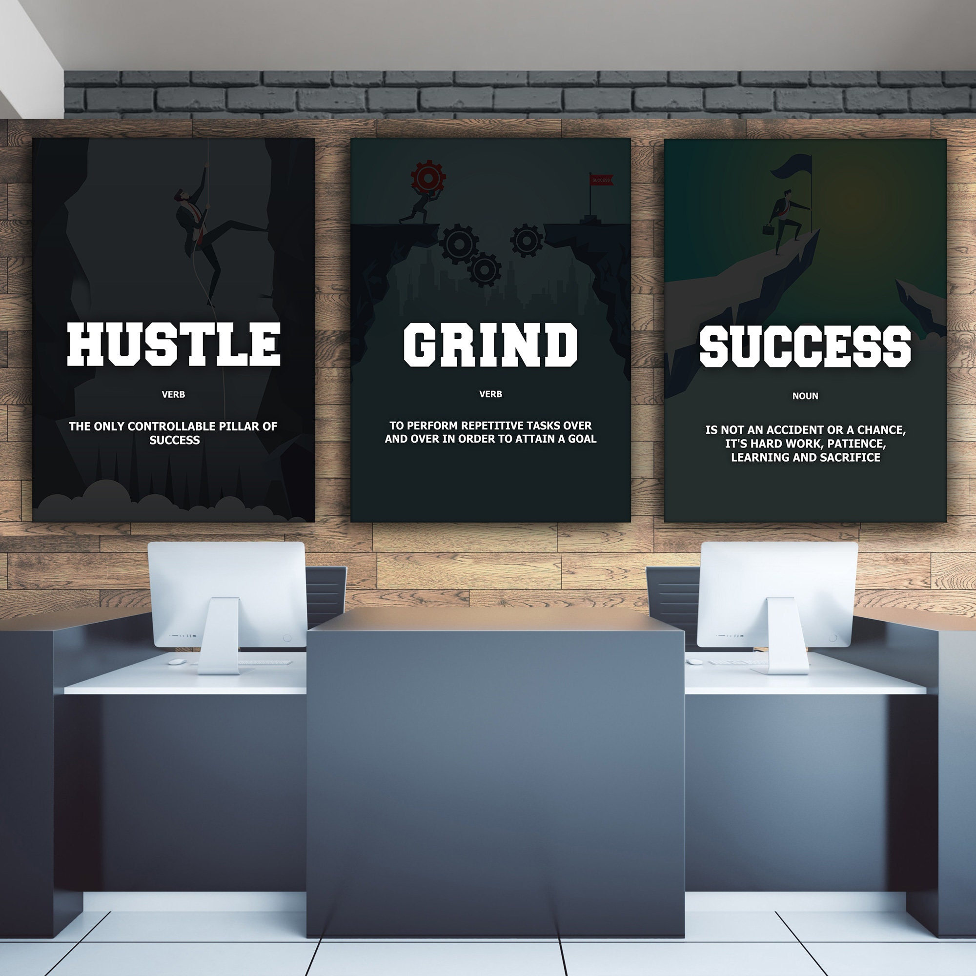 3 Piece Hustle Grind Success Wall Art Canvas Prints Office - Etsy UK