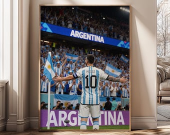 Argentina Soccer Wall Art, Football Stadium Canvas Print, Champion Sports Poster, Game Room Decor, Athlete Wall Decor, Fan Gift - SH482K