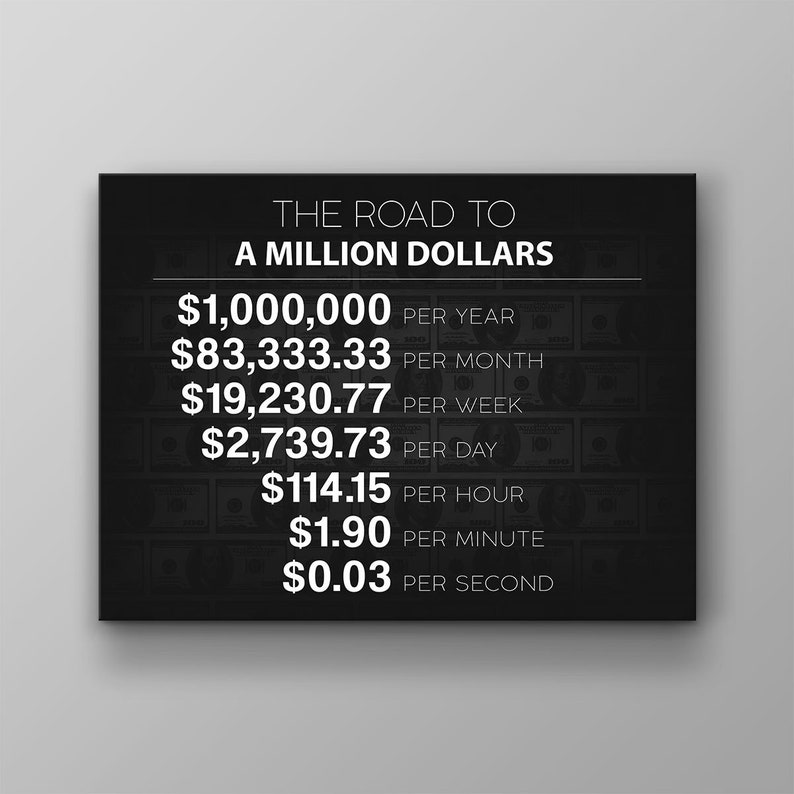 A Million Dollars road canvas print for your home, workspace, or office decor! When you have a million-dollar vision, dont surround yourself with 1 cent minds and get your daily reminder art print of what it takes to reach 1 Million Dollars a year