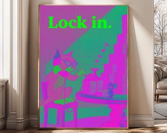 Lock In Wall Art Canvas Print | Motivational Money Poster | Hustle Pop Art Decor | Retro Cartoon Money Art | Modern Office Wall Art