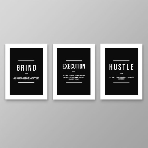 3x Framed Office Posters Motivational Wall Art, Entrepreneur Prints Decor  Hustle Grind Execution Definitions Printable Inspiration Quotes - Etsy