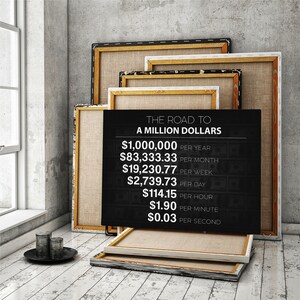 A Million Dollars road canvas print for your home, workspace, or office decor! When you have a million-dollar vision, dont surround yourself with 1 cent minds and get your daily reminder art print of what it takes to reach 1 Million Dollars a year