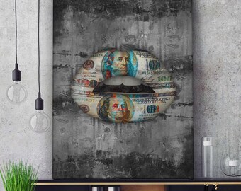 Money Lips Wall Art Canvas Print, Dollar Lips Artwork, Wealth Mindset Decor, Luxury Cash Art Poster, Modern Finance Wall Art