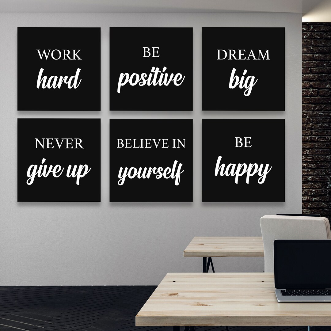 6x Motivational Quote Wall Art Set | Work Hard Be Positive Dream Big ...