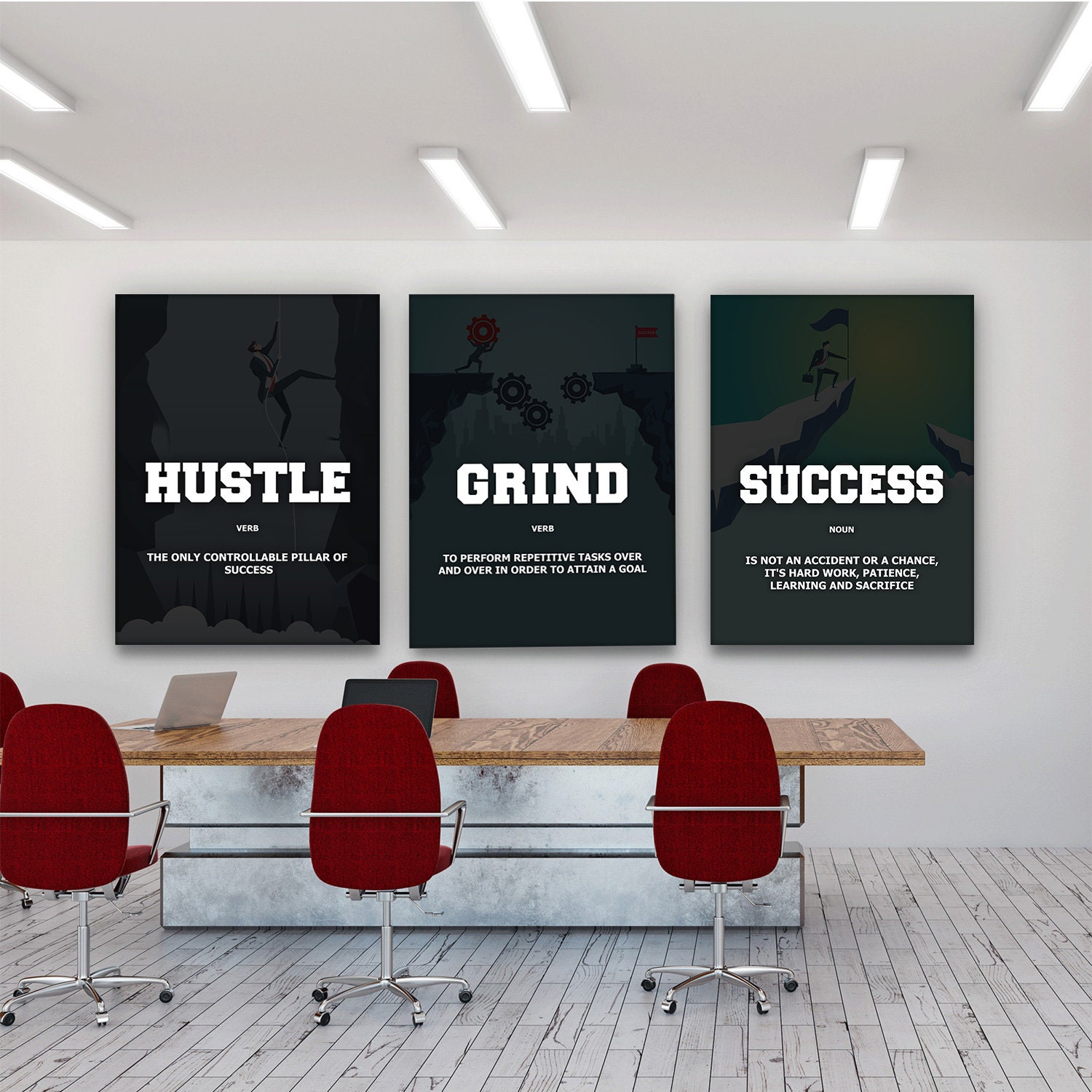 3 Piece Hustle Grind Success Wall Art Canvas Prints Office - Etsy UK