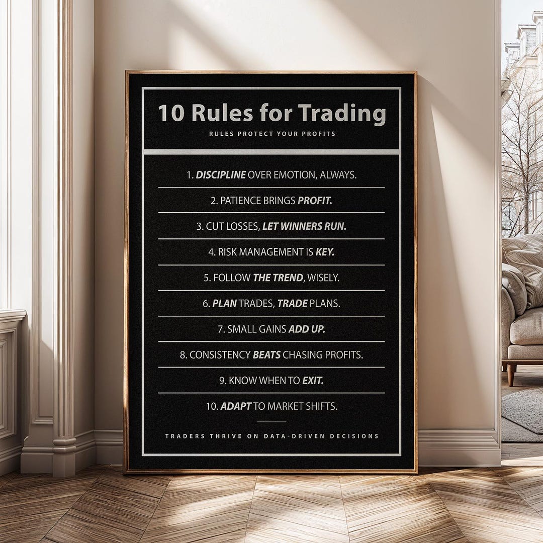 Trading Decor 10 Rules for Trading Wall Art, Trading Canvas Print, Stock Market ...