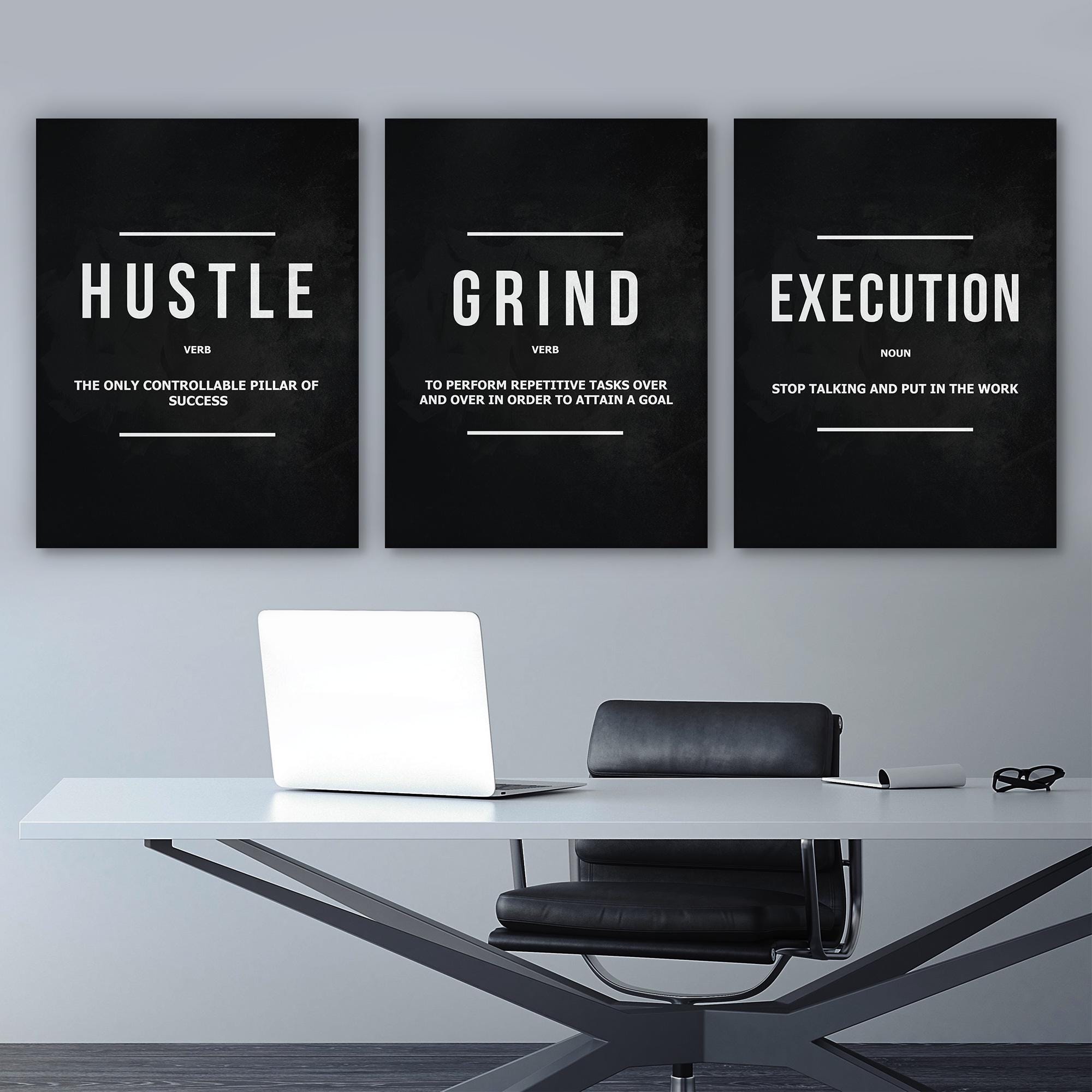 3x Hustle Grind Execution Wall Art Set – Motivational Canvas Prints ...