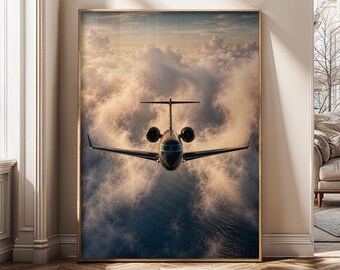 Luxury Private Jet Wall Art, Airplane Canvas Print, Aviation Wall Decor, Modern Office Art, Pilot Gift, Travel Poster, Sky Artwork - SH539A