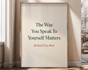 Minimalist Vintage Style Wall Art Quote, Self Love Poster, The Way You Speak To Yourself Matters, Inspirational Canvas Print - SH204B
