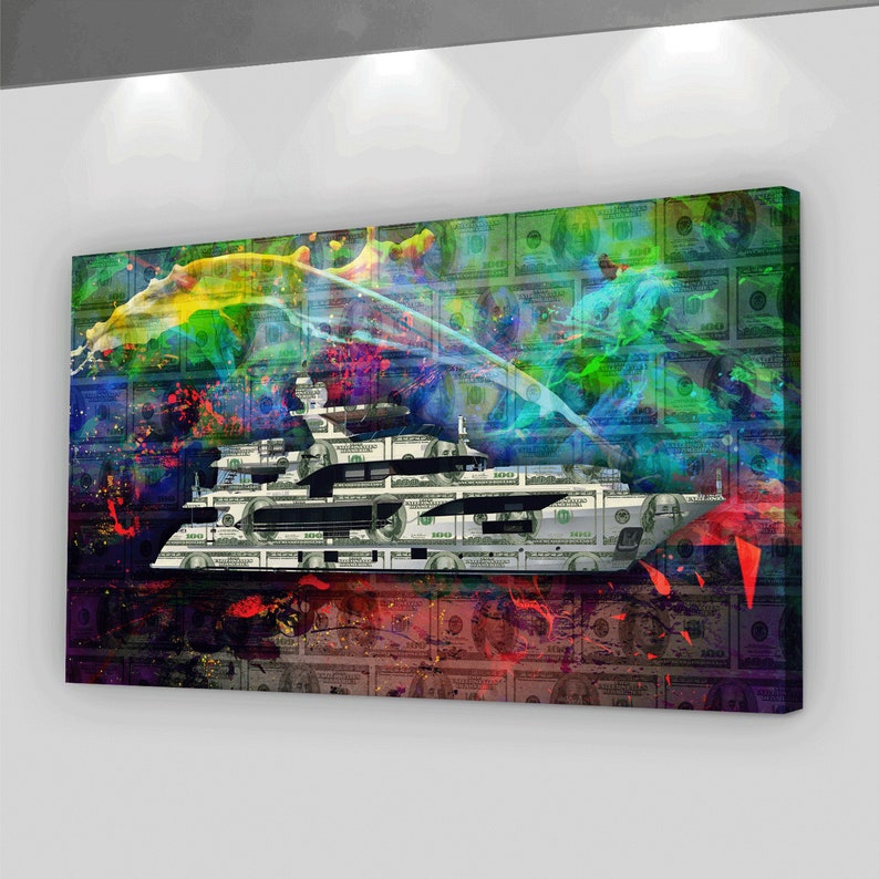 Yacht Money Canvas Print Wall Office Decor Dollars Modern Art Etsy - image 0