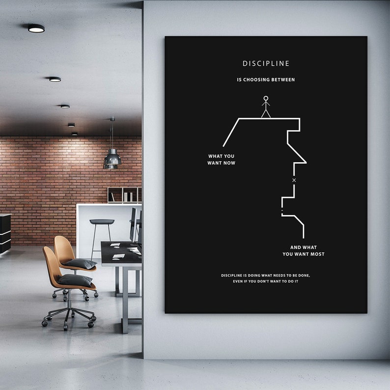 Discipline Motivational Wall Art canvas print or framed poster for your home, workspace, or office decor! This minimalist wall art and modern art will work as a daily reminder for entrepreneurs and people who have big goals!
