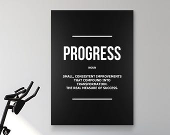 Väggkonst med definition av framsteg – Canvastavla och digital nedladdning med gymmotivation | Typografiposter för idrottare | Inspirerande sportdekor