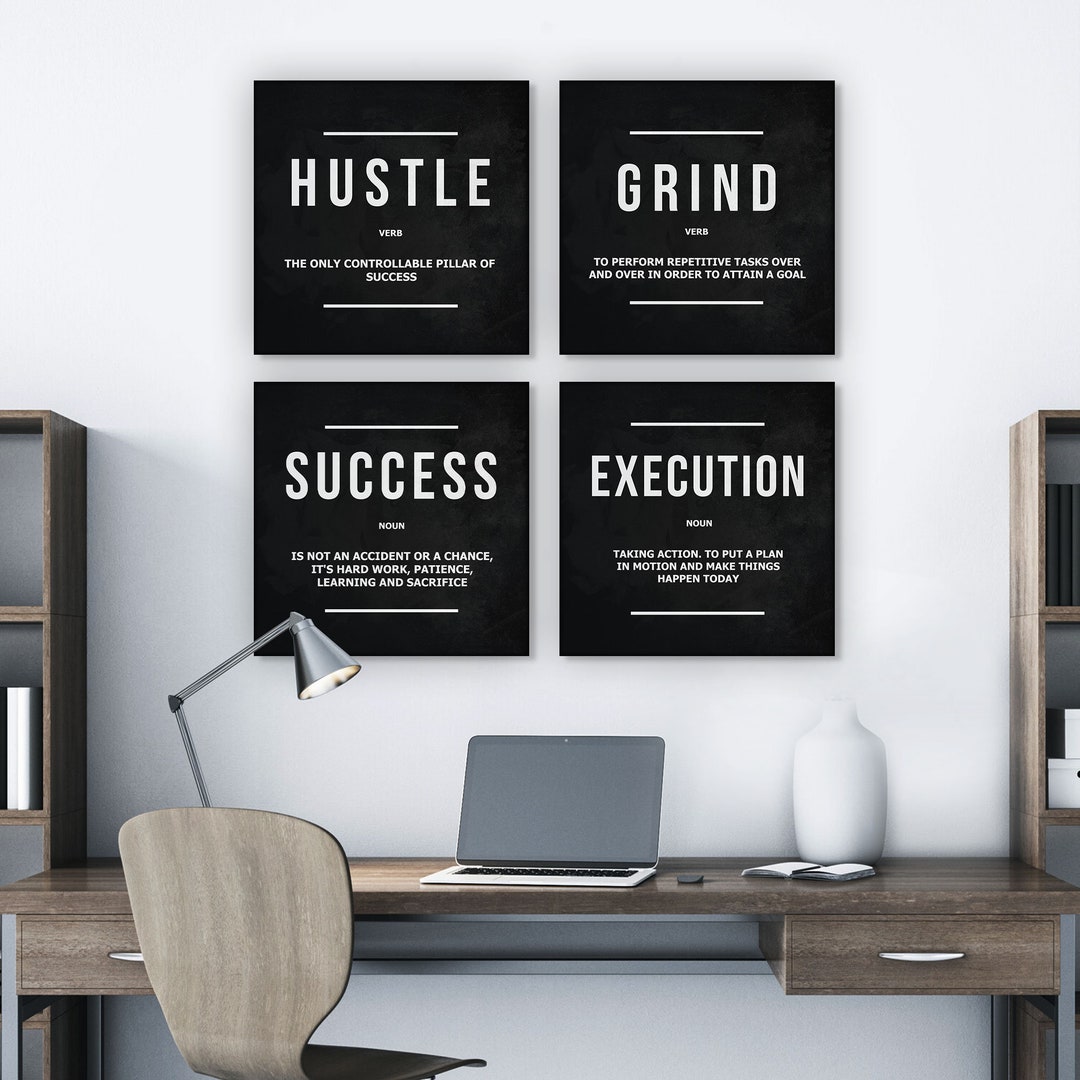 4x Hustle Success Quote Wall Art Office Decor Motivational Etsy