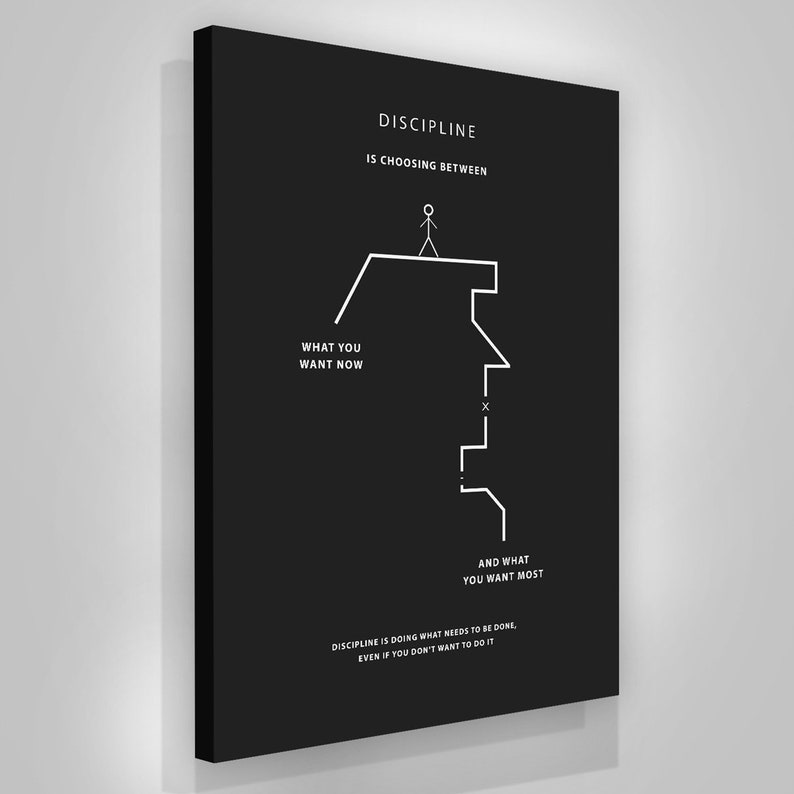 Discipline Motivational Wall Art canvas print or framed poster for your home, workspace, or office decor! This minimalist wall art and modern art will work as a daily reminder for entrepreneurs and people who have big goals!