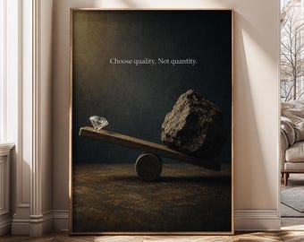 Quality Over Quantity Wall Art, Diamond Quote Print, Minimalist Office Decor, Success Mindset Canvas, Luxury Wall Art, CEO Gift - SH491A