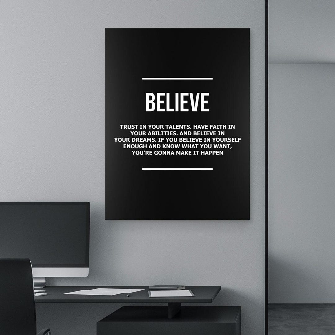 Believe in Yourself Definition Print Motivational Wall Art for Office ...