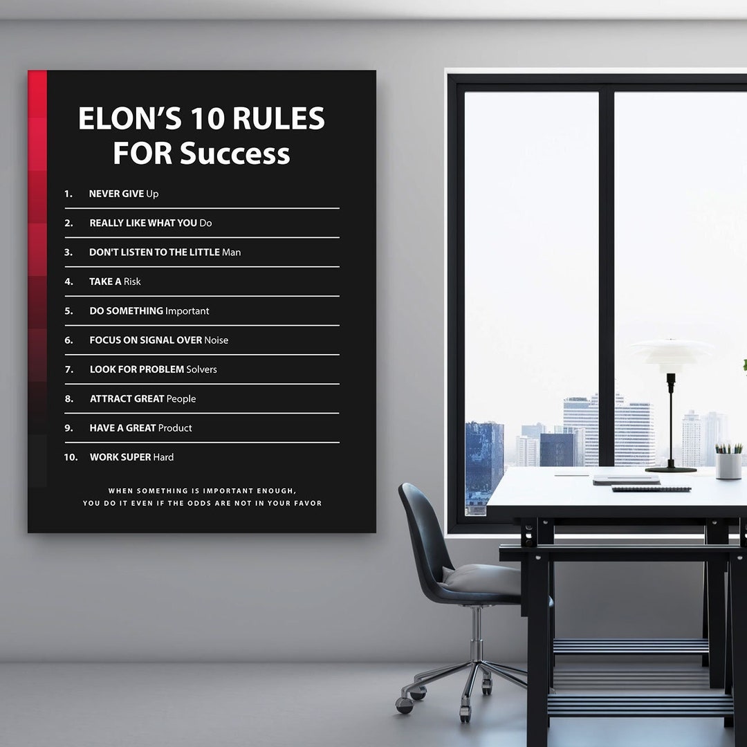 Elon Musk 10 Rules for Success Motivational Wall Office Decor Digital ...