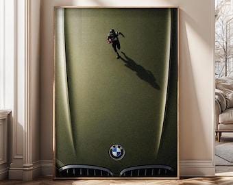 Quadro da parete a tema football americano, stampa sul cofano di un'auto sportiva, stampa su tela di un atleta, poster sportivo minimalista, arredamento moderno per ufficio, arte digitale - SH444