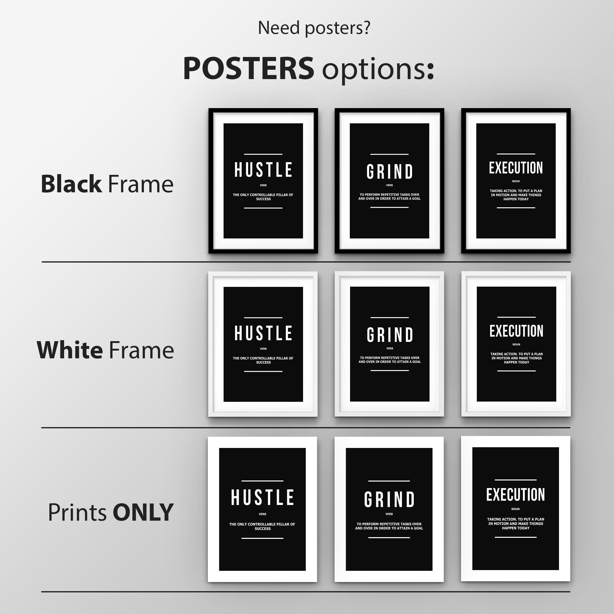 3x Hustle Grind Execution Wall Art Set – Motivational Canvas Prints ...