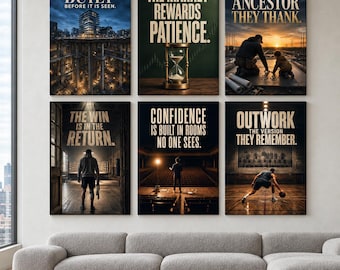 6x Motivational Wall Art Set, Entrepreneur Office Canvas Prints, Discipline Success Decor, Business Mindset Posters, Gym Motivation Art
