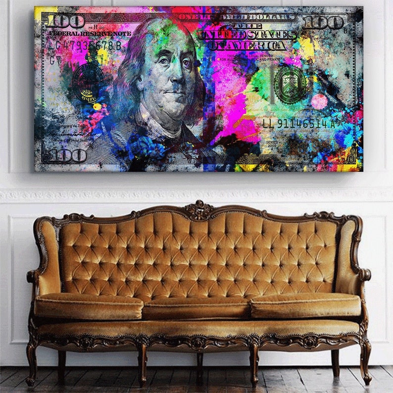 100 Dollars Bill Wall Art Canvas Print Office Decor Money Pop Etsy