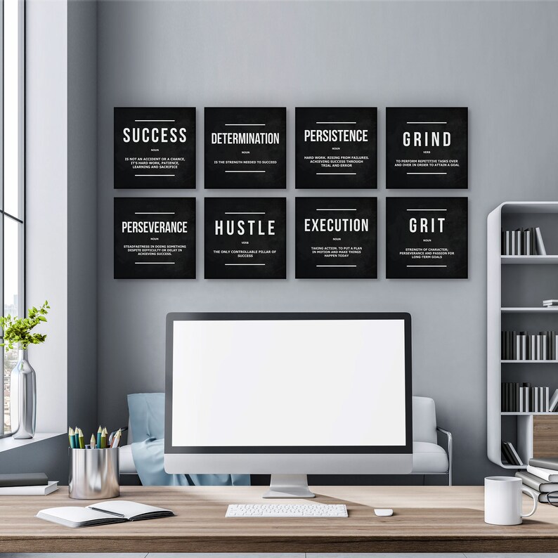 8x Office Decor Canvas Prints 8 Pieces Hustle Grind Etsy